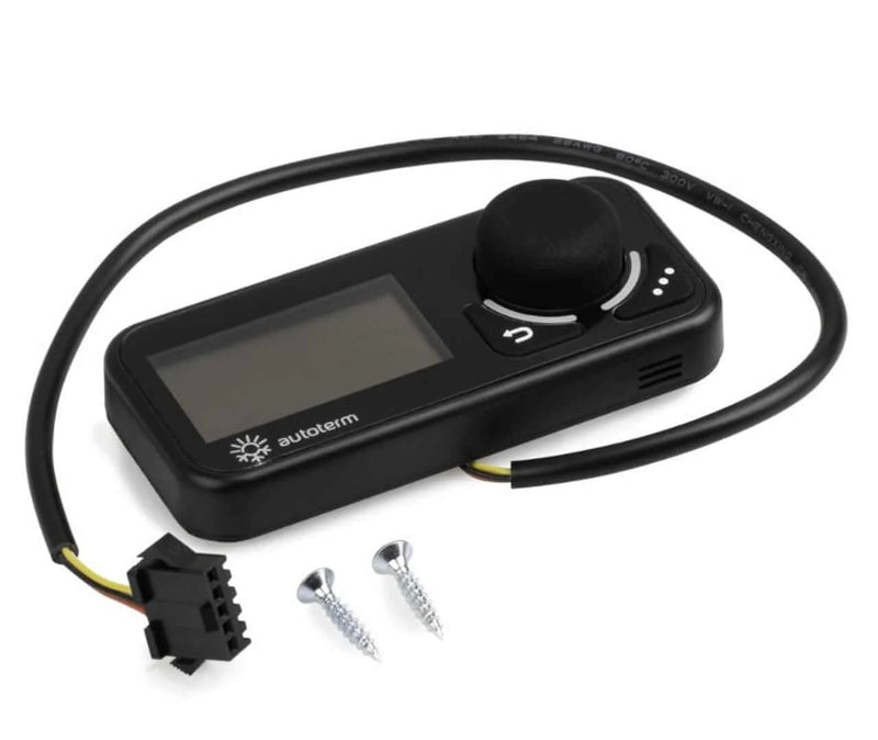 Autoterm 2D 12v RV Diesel Heater Single Outlet controller with screws and wiring for installation.