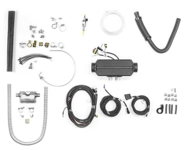 Autoterm 2D Diesel Heater With Single Marine Outlet Kit- 12V installation components and accessories layout.