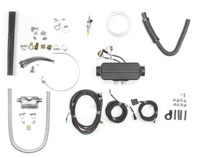 Autoterm 4D Diesel Heater- Single Marine Outlet components including installation kit, ducts, and wiring.