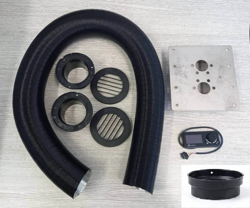 Autoterm 4D Diesel Heater With Single RV Outlet Kit - 24V installation parts, including hose and connectors.
