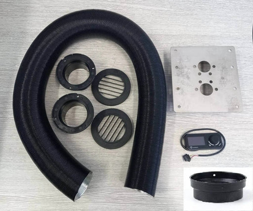 Autoterm 4D Diesel Heater With Single RV Outlet Kit - 24V installation parts, including hose and connectors.