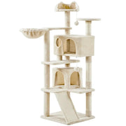 Cat Tree Condo Kitten Tree Tower w/ 2 Condos & Dangling Ball & Round Platform & Ladder by Yaheetech