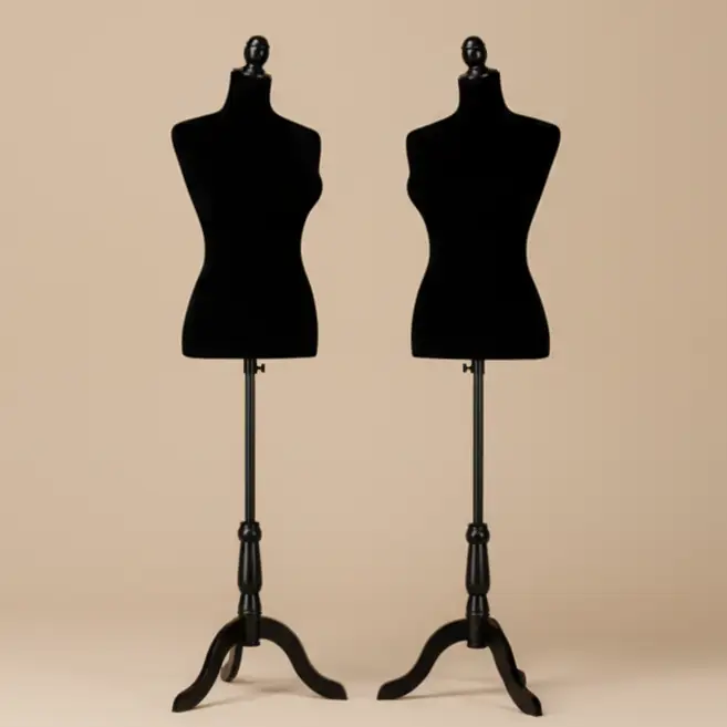 Plus Size Half Body Mannequin Stand Velvet Surface - Black by dealonline.co.nz
