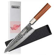 Qulajoy Nakiri Knife 7 Inch - Hammered Japanese Vegetable Knife 9cr18mov Mirror Polishing Hand Forged Blade Kitchen Knife - Olivewood Handle With Sheath - Nakiri by China Dropship