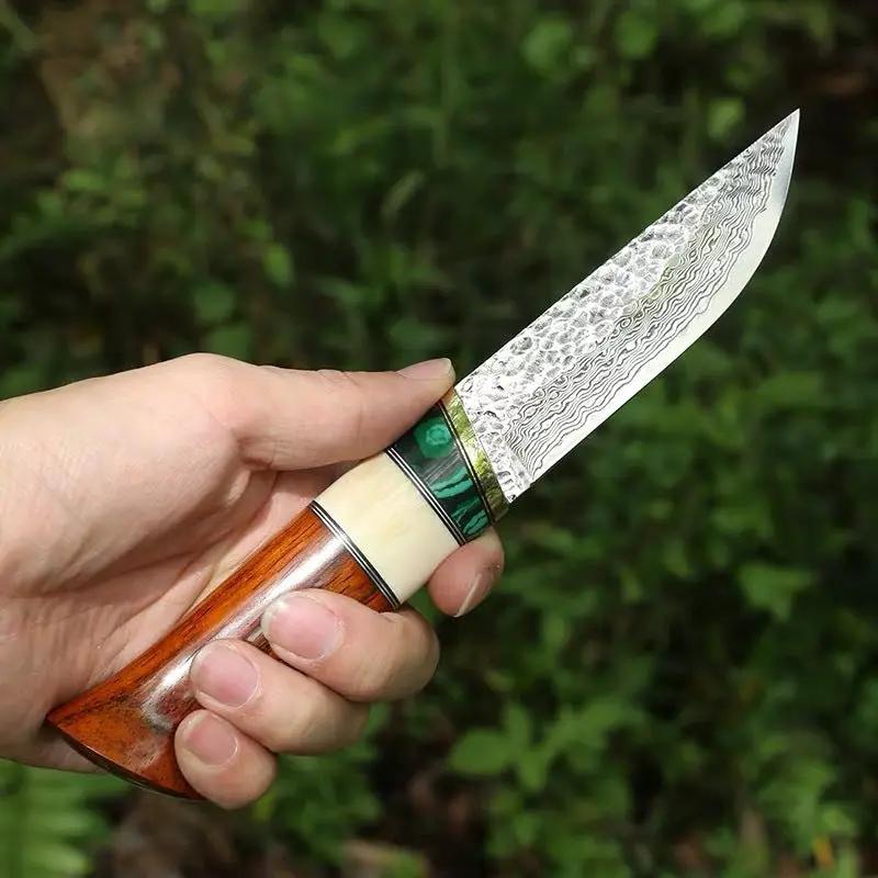 Damascus Sharp Durable Outdoor Self-defense Handle Meat Knife Wood color by China Dropship