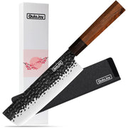 Qulajoy 7 Inch Santoku Knife - Professional Japanese Chef Knife - Razor Sharp 9cr18mov Blade - Hammered Kitchen Knife - Octagonal Rosewood Handle With Sheath - Chef by China Dropship