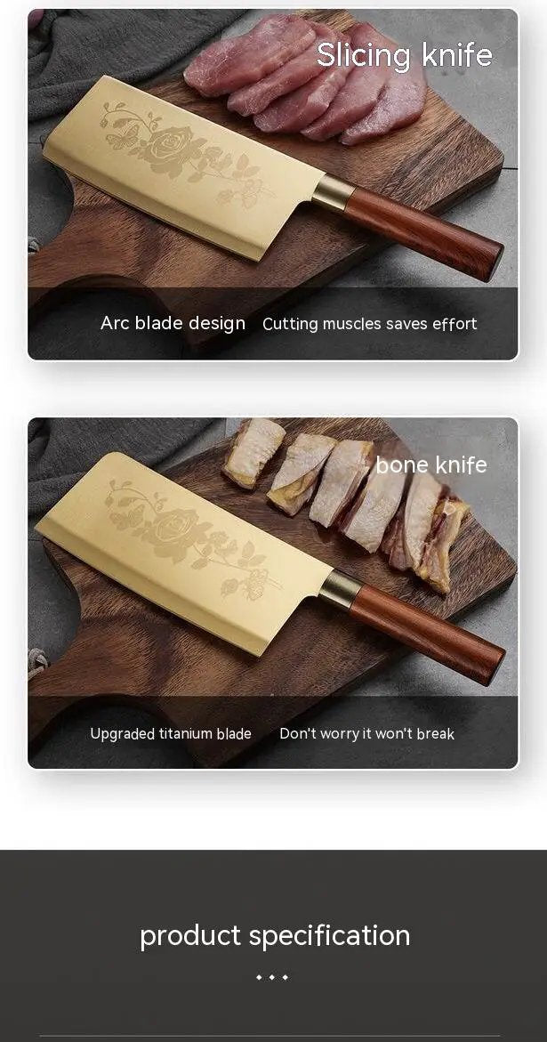 Gold Kitchen Household Alloy Bone Cutting Slice Knife Set Titanium Chef Knife by China Dropship