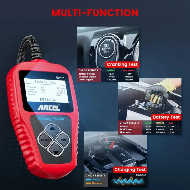 BA101 Car Battery Tester – 12V Load Analyzer (100–2000 CCA) by Habicare