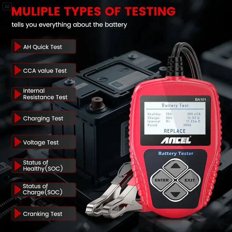 BA101 Car Battery Tester – 12V Load Analyzer (100–2000 CCA) by Habicare