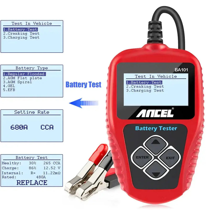 BA101 Car Battery Tester – 12V Load Analyzer (100–2000 CCA) by Habicare