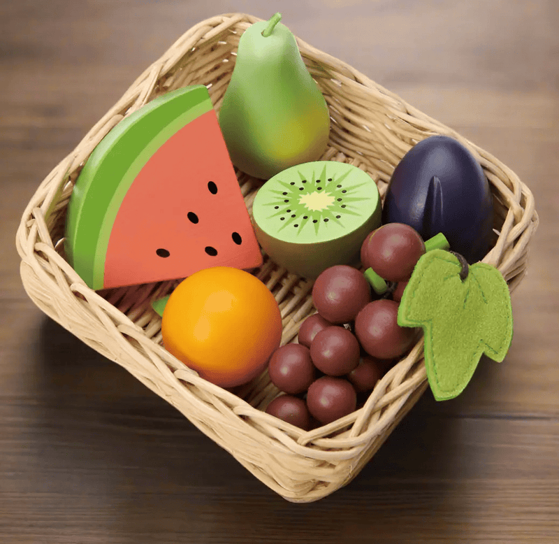 Wooden Fruit Basket - Tender Leaf Toys | Play Food Set by Curious Moonbeam