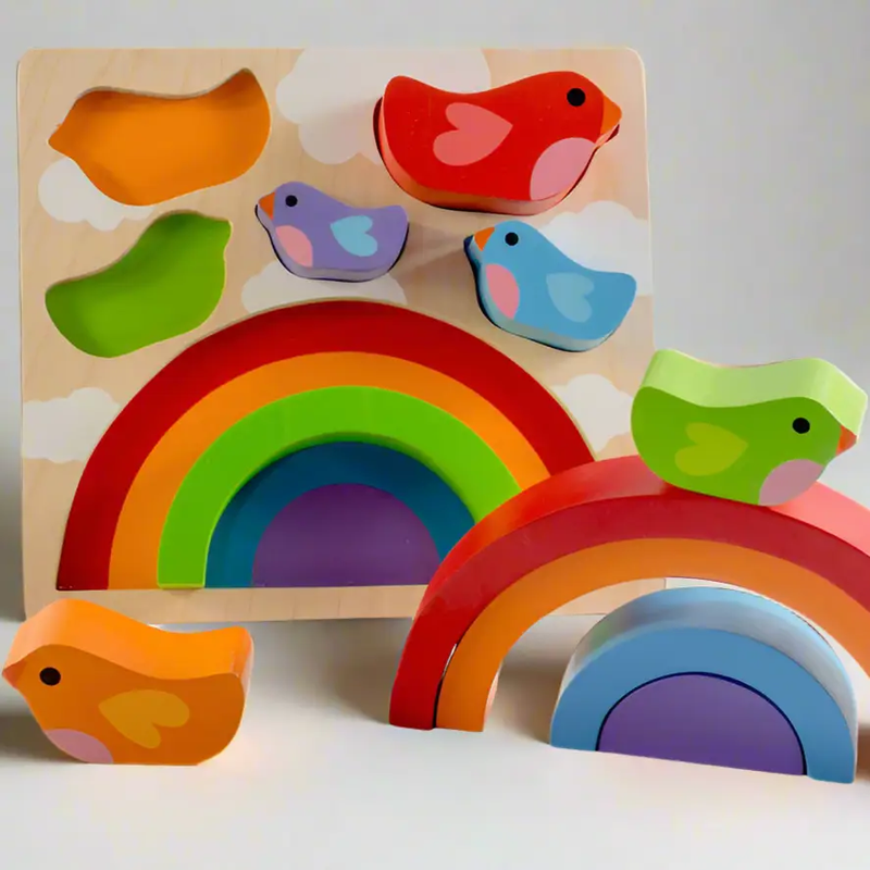 Bird And Rainbow Wooden Puzzle - Kiddie Connect by Curious Moonbeam