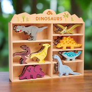 Wooden Dinosaur Toy Set with Display Unit - Tender Leaf Toys by Curious Moonbeam