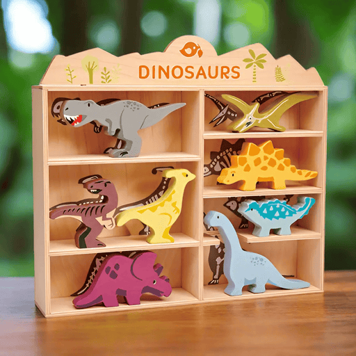 Curious Moonbeam Box Set Wooden Dinosaur Toy Set with Display Unit - Tender Leaf Toys Wooden Dinosaur Toy Set with Display Unit - Tender Leaf Toys
