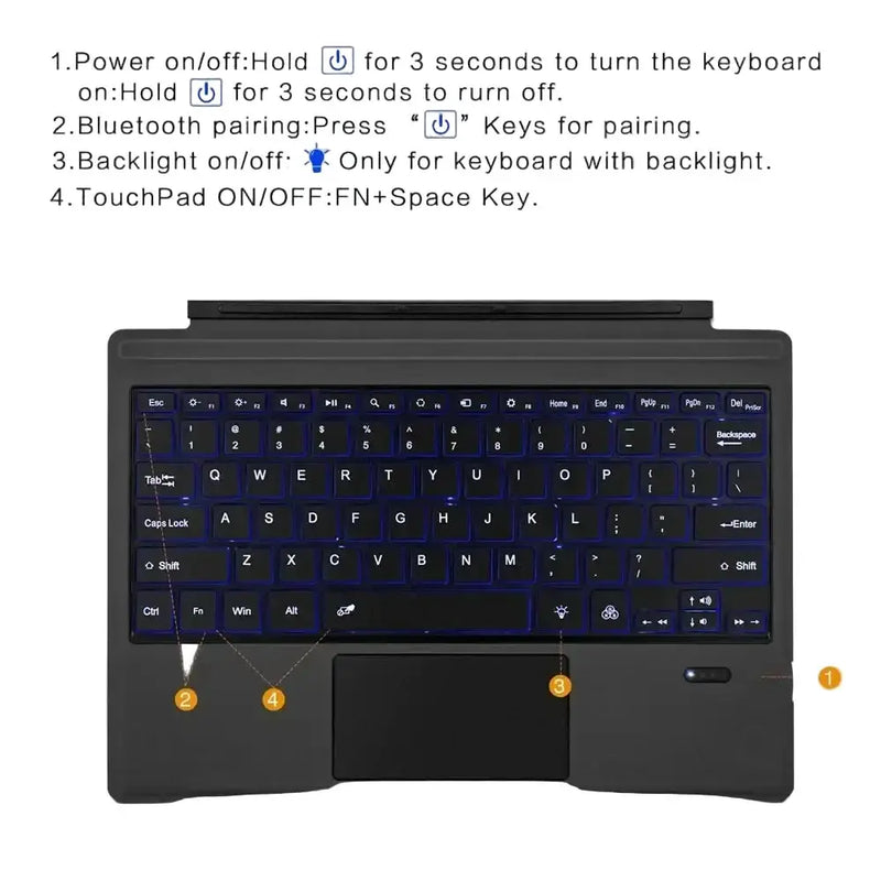 Habicare Backlit Bluetooth Keyboard Type Cover for Microsoft Surface Pro 3–7+ (12.3") & Pro 8–11/X (13") Backlit Bluetooth Keyboard Type Cover for Microsoft Surface Pro 3–7+ (12.3") & Pro 8–11/X (13")