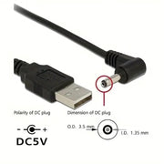 9eight5 Electronics Accessories Barrel Jack Power Cable (Elbow) - 3.5mm x 1.35mm charger (Black) 1m Barrel Jack Power Cable (Elbow) - 3.5mm x 1.35mm charger (Black) 1m