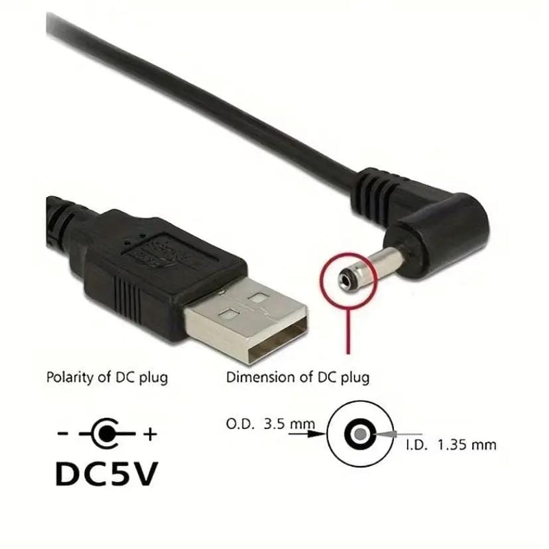 9eight5 Electronics Accessories Barrel Jack Power Cable (Elbow) - 3.5mm x 1.35mm charger (Black) 1m Barrel Jack Power Cable (Elbow) - 3.5mm x 1.35mm charger (Black) 1m