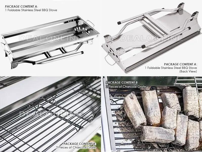 BBQ Stove Foldable Stainless Steel Charcoal BBQ Stove Grill by dealonline.co.nz