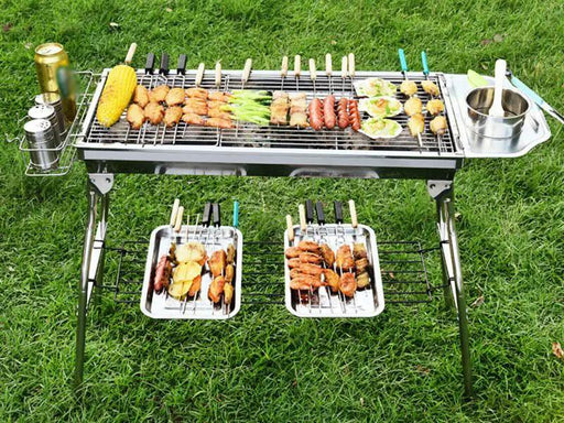 Foldable Stainless Steel BBQ Stove Grill Combo 2 by dealonline.co.nz
