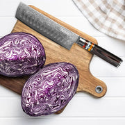 Qulajoy 7 Inch Nakiri Chef Knife,Professional Japanese 67 Layers Damascus VG-10 Steel Core,Hammered Vegetable Cutting Knife,Ergonomic Pakkawood Handle With Sheath - Santoku Knife by China Dropship