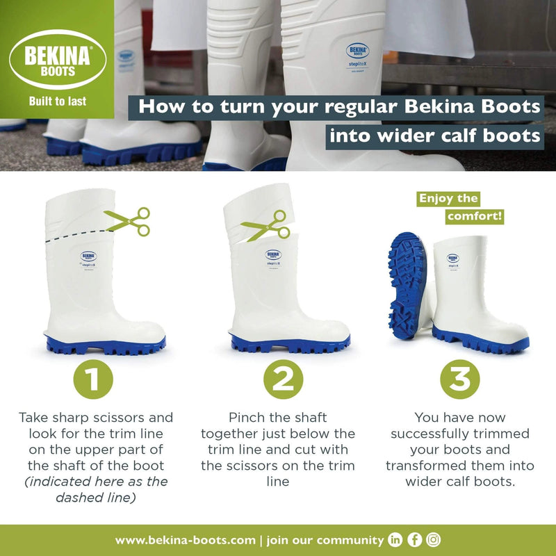 How to turn your regular Gumboots Bekina Steplite White SIZE 5 TO 14 UK into wider calf boots with easy steps.