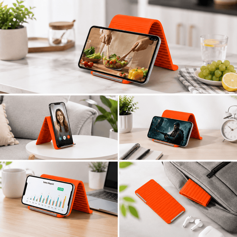 techplus Bendable Silicone Phone Holder – Foldable Mobile, Tablet & Desktop Stand (Orange) Bendable Silicone Phone Holder – Foldable Mobile, Tablet & Desktop Stand (Orange)
