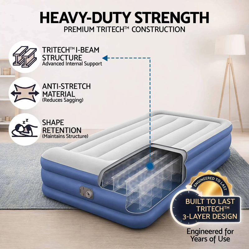 SportZone.co.nz Home & Garden > Inflatable Mattress Bestway Single Air Mattress with Built-in Pump Tritech Inflatable Bed 46cm Bestway Single Air Mattress with Built-in Pump Tritech Inflatable Bed 46cm