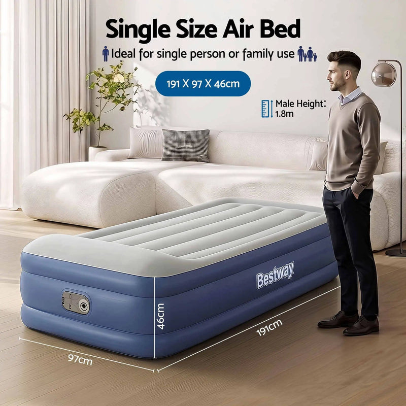 SportZone.co.nz Home & Garden > Inflatable Mattress Bestway Single Air Mattress with Built-in Pump Tritech Inflatable Bed 46cm Bestway Single Air Mattress with Built-in Pump Tritech Inflatable Bed 46cm