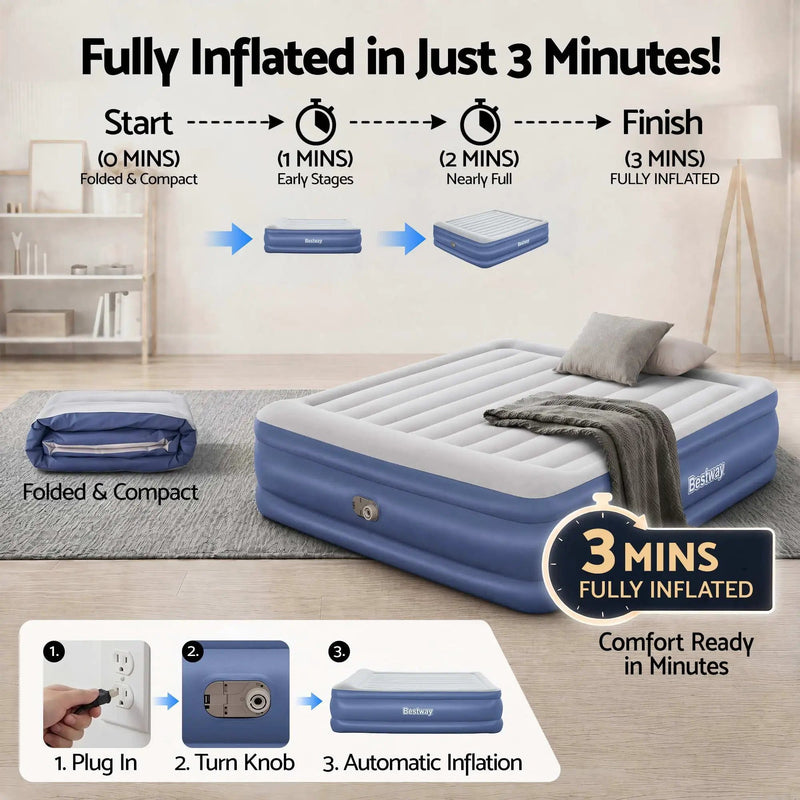 SportZone.co.nz Home & Garden > Inflatable Mattress Bestway King Air Mattress with Built-in Pump Tritech Inflatable Bed 56cm Bestway King Air Mattress with Built-in Pump Tritech Inflatable Bed 56cm