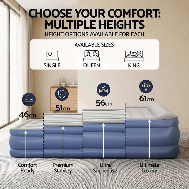 Bestway Air Mattress Queen Inflatable Bed 46cm Airbed Blue by SportZone.co.nz