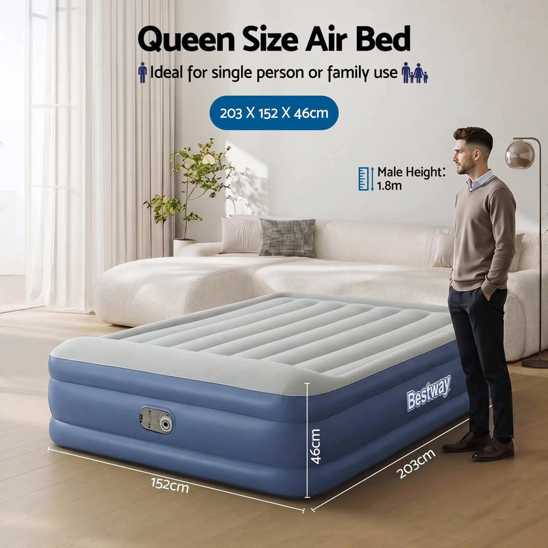 Bestway Air Mattress Queen Inflatable Bed 46cm Airbed Blue by SportZone.co.nz