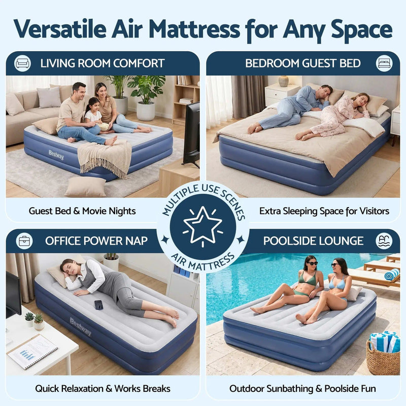 SportZone.co.nz Home & Garden > Inflatable Mattress Bestway Queen Air Mattress with Built-in Pump Tritech Inflatable Bed 61cm Bestway Queen Air Mattress with Built-in Pump Tritech Inflatable Bed 61cm