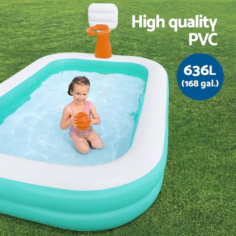SportZone.co.nz Home & Garden > Pool & Accessories > Pool Toys & Inflatables Bestway Kids Inflatable Pool Above Ground Play Pools Basketball Hoop 251x168cm Bestway Kids Inflatable Pool Above Ground Play Pools Basketball Hoop 251x168cm