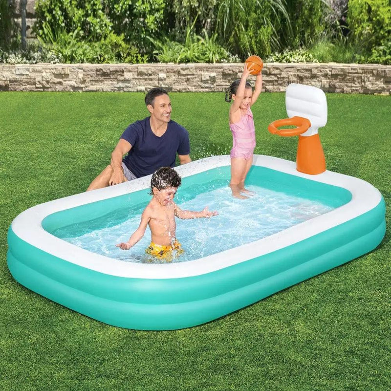SportZone.co.nz Home & Garden > Pool & Accessories > Pool Toys & Inflatables Bestway Kids Inflatable Pool Above Ground Play Pools Basketball Hoop 251x168cm Bestway Kids Inflatable Pool Above Ground Play Pools Basketball Hoop 251x168cm