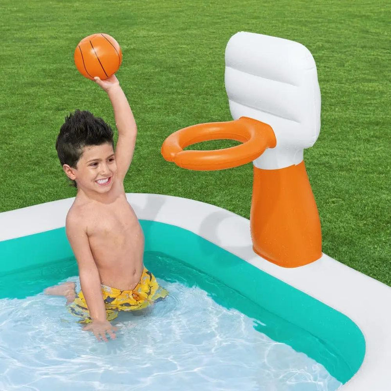 SportZone.co.nz Home & Garden > Pool & Accessories > Pool Toys & Inflatables Bestway Kids Inflatable Pool Above Ground Play Pools Basketball Hoop 251x168cm Bestway Kids Inflatable Pool Above Ground Play Pools Basketball Hoop 251x168cm