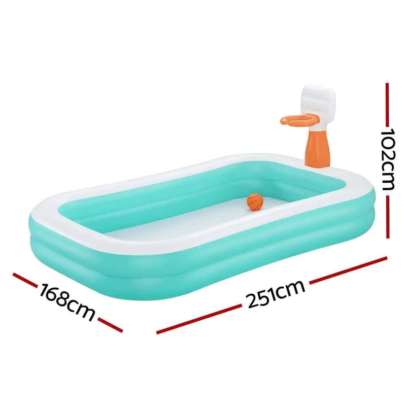 SportZone.co.nz Home & Garden > Pool & Accessories > Pool Toys & Inflatables Bestway Kids Inflatable Pool Above Ground Play Pools Basketball Hoop 251x168cm Bestway Kids Inflatable Pool Above Ground Play Pools Basketball Hoop 251x168cm
