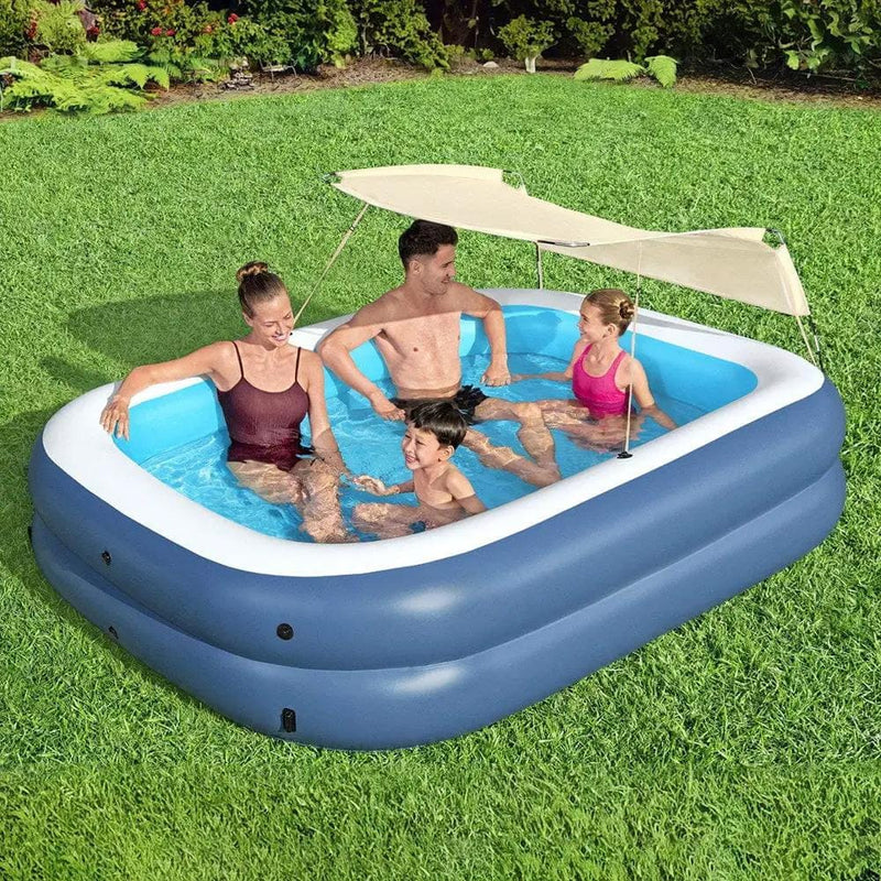 SportZone.co.nz Home & Garden > Pool & Accessories > Swimming Pools Bestway Kids Inflatable Pool Above Ground Splash Pool with Sunshade 254x178cm Bestway Kids Inflatable Pool Above Ground Splash Pool with Sunshade 254x178cm