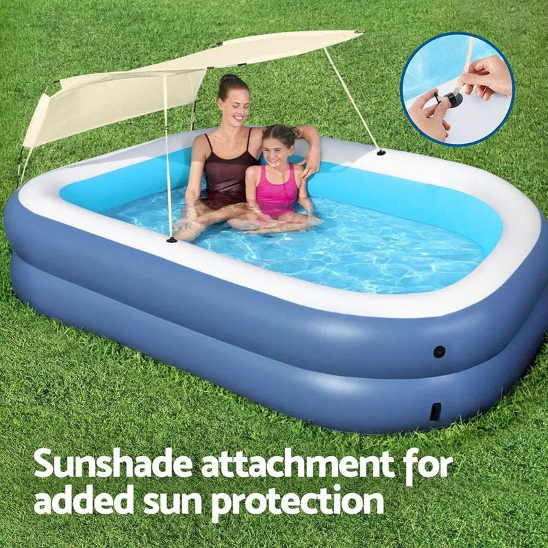 SportZone.co.nz Home & Garden > Pool & Accessories > Swimming Pools Bestway Kids Inflatable Pool Above Ground Splash Pool with Sunshade 254x178cm Bestway Kids Inflatable Pool Above Ground Splash Pool with Sunshade 254x178cm