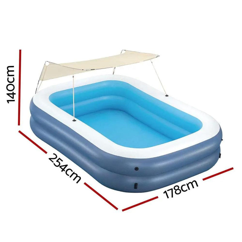 SportZone.co.nz Home & Garden > Pool & Accessories > Swimming Pools Bestway Kids Inflatable Pool Above Ground Splash Pool with Sunshade 254x178cm Bestway Kids Inflatable Pool Above Ground Splash Pool with Sunshade 254x178cm