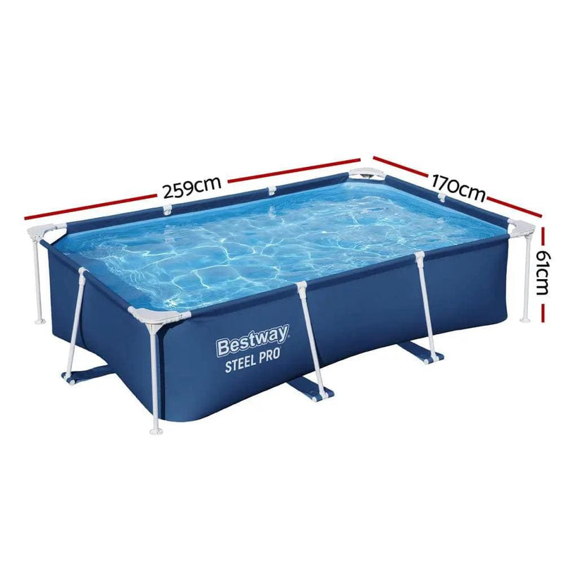 SportZone.co.nz Home & Garden > Pool & Accessories > Swimming Pools Bestway Swimming Pool 259x170x61cm Steel Frame Above Ground Pools 2300L Bestway Swimming Pool 259x170x61cm Steel Frame Above Ground Pools 2300L