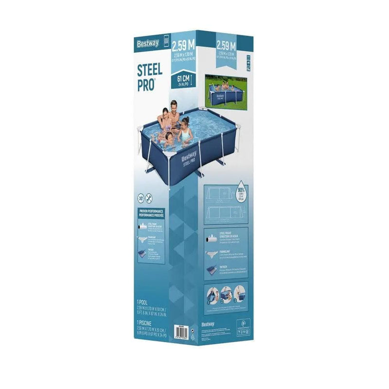 SportZone.co.nz Home & Garden > Pool & Accessories > Swimming Pools Bestway Swimming Pool 259x170x61cm Steel Frame Above Ground Pools 2300L Bestway Swimming Pool 259x170x61cm Steel Frame Above Ground Pools 2300L