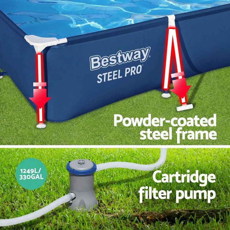 SportZone.co.nz Home & Garden > Pool & Accessories > Swimming Pools Bestway Swimming Pool 300x201x66cm Steel Frame Above Ground Pools w/ Filter Pump 3300L Bestway Swimming Pool 300x201x66cm Steel Frame Above Ground Pools w/ Filter Pump 3300L