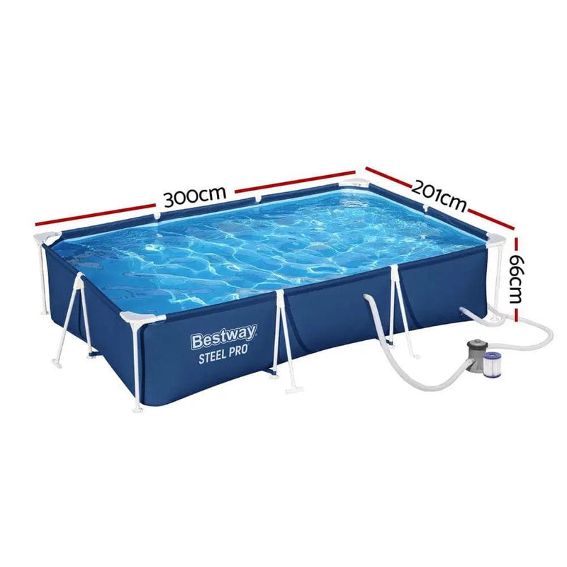 SportZone.co.nz Home & Garden > Pool & Accessories > Swimming Pools Bestway Swimming Pool 300x201x66cm Steel Frame Above Ground Pools w/ Filter Pump 3300L Bestway Swimming Pool 300x201x66cm Steel Frame Above Ground Pools w/ Filter Pump 3300L