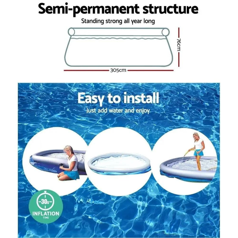 SportZone.co.nz Home & Garden > Pool & Accessories > Swimming Pools Bestway Swimming Pool 305x76cm Above Ground Round Inflatable Pools 3800L Bestway Swimming Pool 305x76cm Above Ground Round Inflatable Pools 3800L