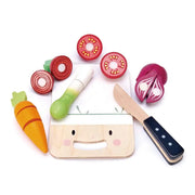 Wooden Mini Chef Chopping Board with Vegetables - Tender Leaf Toys | Play Food by Curious Moonbeam