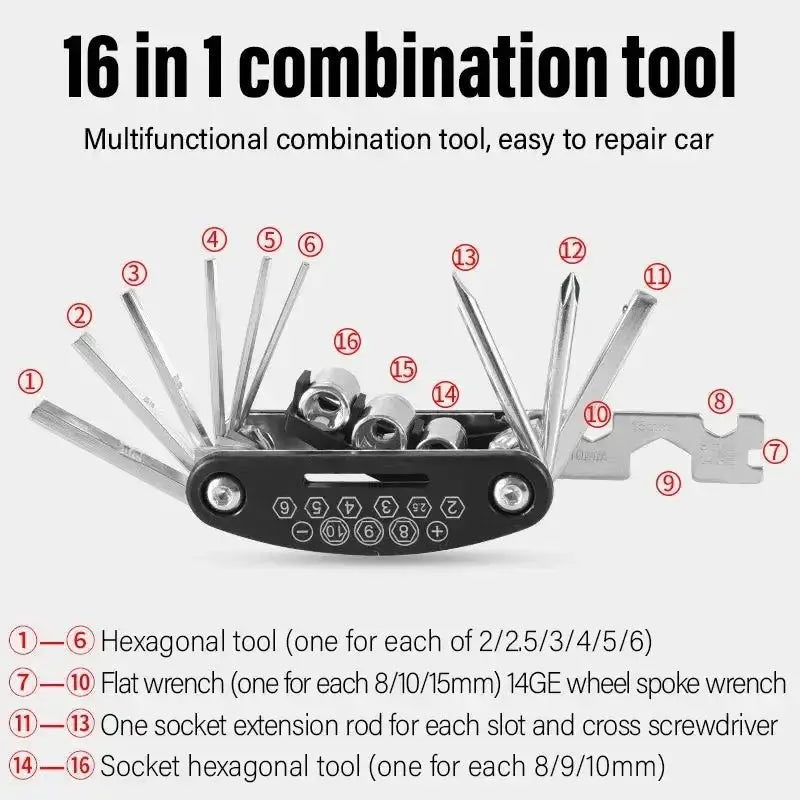 Habicare 16-in-1 Bicycle Repair Kit with Mini Pump 16-in-1 Bicycle Repair Kit with Mini Pump