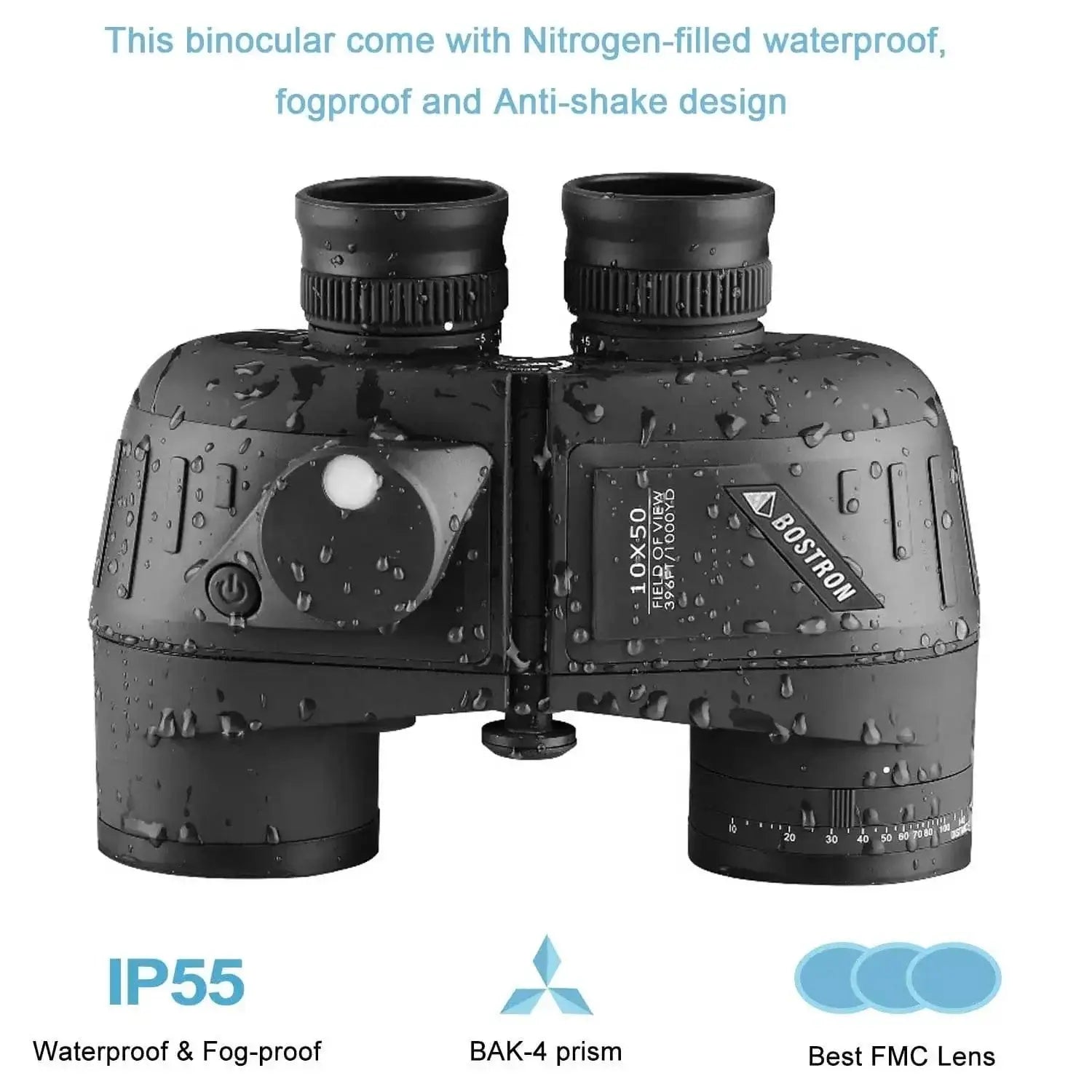 China China Binoculars 10x50 Marine Military Telescope Adults Waterproof With Rangefinder Compass BAK4 Prism HD Bird Watching For Hunting