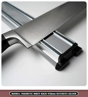 BisBell Magnetic Knife Rack 360MM-Silver showcasing a sleek and modern design for effective knife storage.