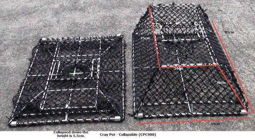 Medium Size Cray Fishing Metal Pot showing collapsed dimensions for easy storage and use in fishing.