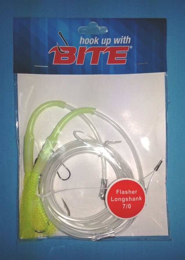 Bite Fishing Lures Cod Heavy Duty Flasher Long Shank Chartreuse 2H 7/0